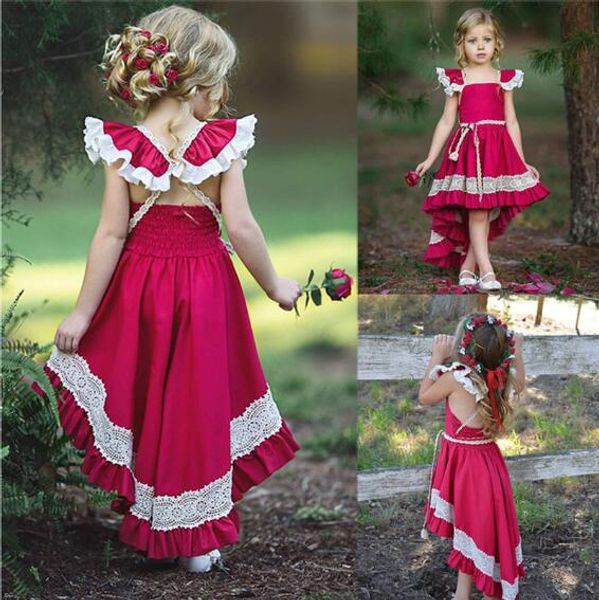 

toddler kids girl ruffle lace dressees sleevelss party dress pageant dress baby girl sleeveless pageant party 2019 dress, Red;yellow