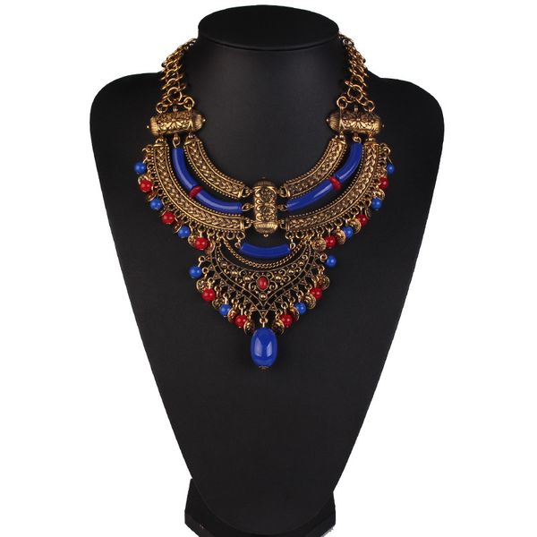 

2017 women bohemia necklace pendants multicolor statement choker bib necklace antique tribal ethnic boho jewelry mujer bijoux, Golden;silver