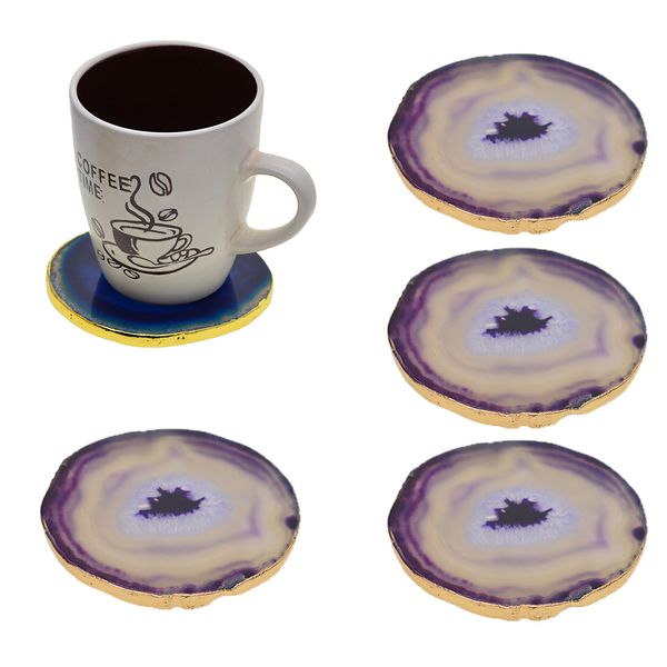 

4x agate slices crystals geode stones jewelry making craft gold edge, Black