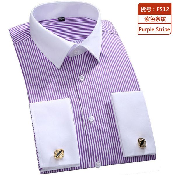 

men's luxury french cuff striped dress shirts patchwork plaid long sleeve button down slim fit formal shirt masculina, White;black