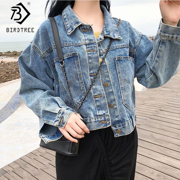 

2019 весна женская мода однобортный джинсовая короткое пальто отложным воротником свободные карманы кнопки свободного покроя топ горячая рас, Black;brown