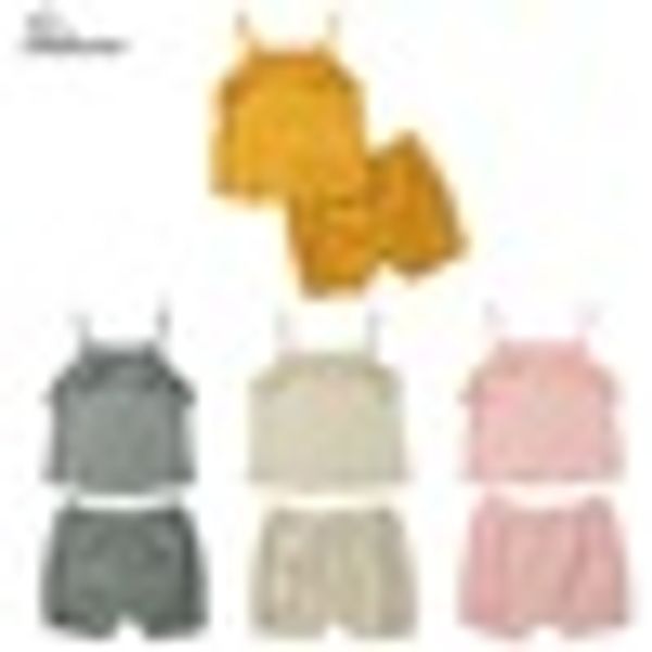 

2020 0-3y toddler baby girl clothes ruffle solid vest +shorts pants 2pcs outfits kids soft cotton linen clothing set summer, White