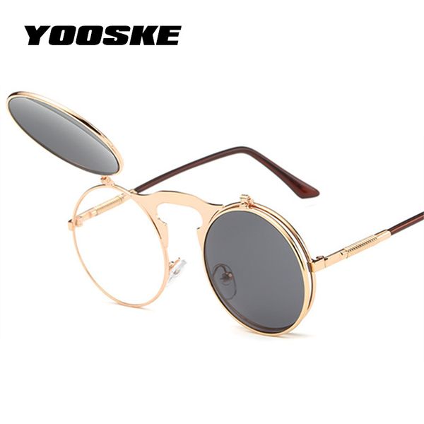

yooske retro steampunk sunglasses women round metal frame steam punk sun glasses men brand designer vontage eyewear uv400, White;black