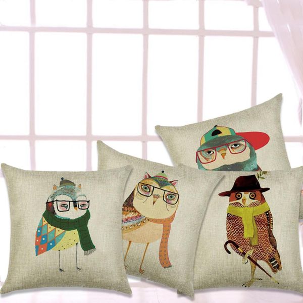 

innovative owl patterns linen pillow case cotton linen cushion cover for home decor