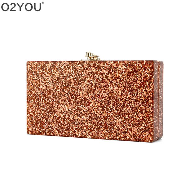 

rose gold glitter metal clasp mirror inside acrylic clutch bag women day clutches evening lady summer beach flap acrylic bags
