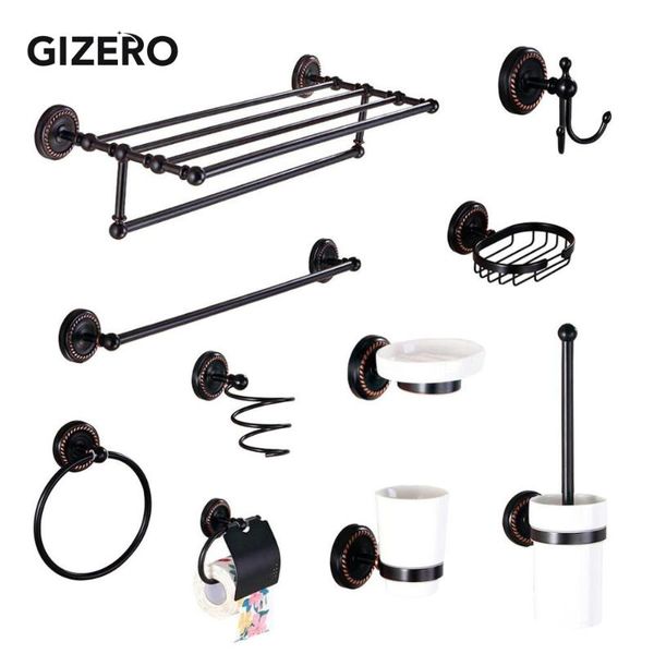 

gizero bathroom hardware set black bronze towel rack towel bar paper holder soap dish robe hooks wall mounted zr2032