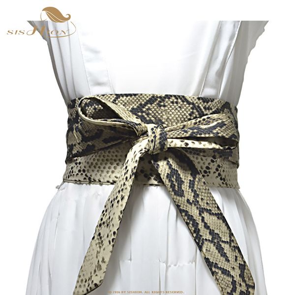 

sishion 2019 wide waist belt snake print leopard cummerbunds qy0241 women slimming lace-up waistband decoration for women dress, Black;brown