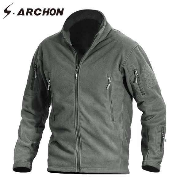 

s.archon warm thicken fleece jacket men outdoor casual multi pockets soft thermal army jacket hiking tactical coats, Blue;black