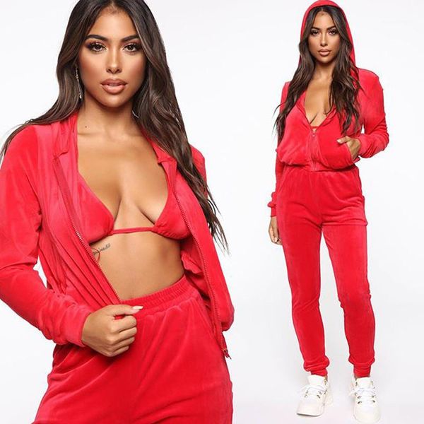 

designer tracksuits women solid color 2 piece pants hooded zipper pulsh long sleeve casual fashion womens sportswear yoga sports, White