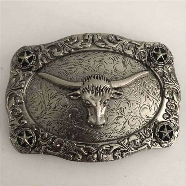 

new silver ancient bull head cowboy belt buckle metal fashion men buckles for 4cm wide belt, Slivery;black