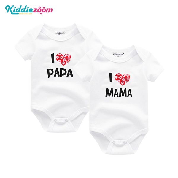 

kiddiezoom baby romper 100%cotton short sleeve i love papa mama printed baby girls clothing set baby boys clothes roupas de bebe, White
