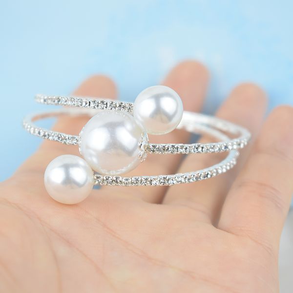 

aousix new crystal gold / silver bracelet imitation pearl bride bracelet woman pearl open bracelet pulseras mujer holiday gift, Black