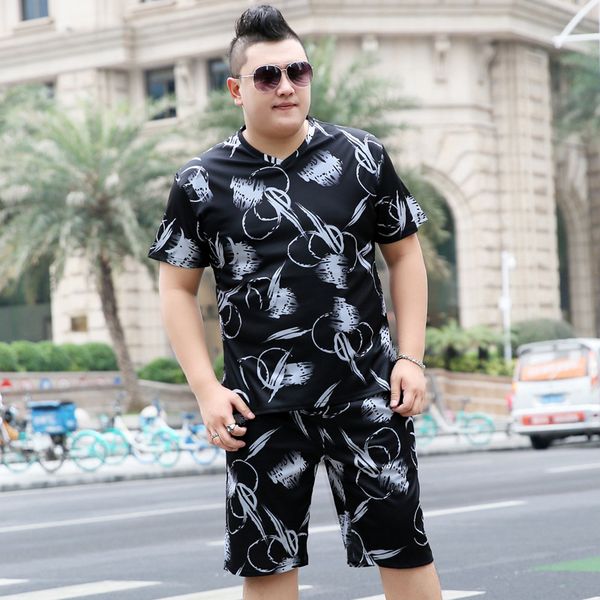 

fat guy suit youth summer plus fat xl extra large leisure sports suit t-shirt two-piece, Gray