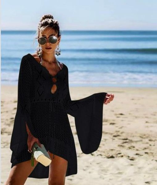

women beach cover ups dress cloak knitted hollow out designer holiday dress vestidoes womens summer fashion clothing, Black;gray