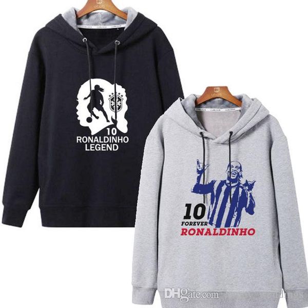 

ronaldinho ronaldo de assis moreira brasil brazil new winter men's hoodie cotton football jacket and long sleeved coat, Black