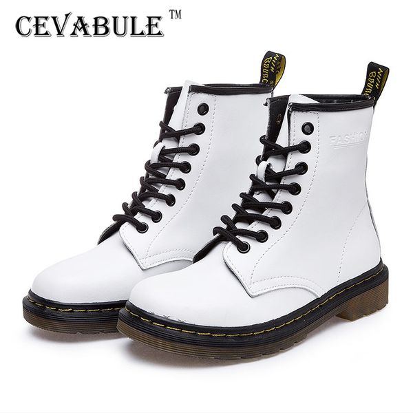 

cevabule fashion boots women's winter new leather short boots couple shoes motorcycle lace-up women's jzp, Black