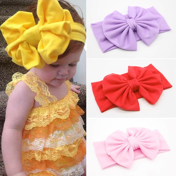 

children baby girls big large ruched bowknot hairband candy solid color headwear wide elastic headband knotted turban, Slivery;white