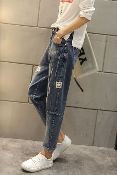 

light blue new jeans female tall waist fat mm big yards han edition students show thin bf haroun pants pants joker