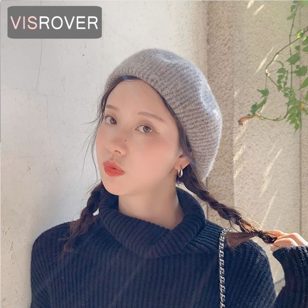 

visrover winter woman wool beret female knitted wool strip knitted cap autumn winter hat women boina wholesales, Blue;gray