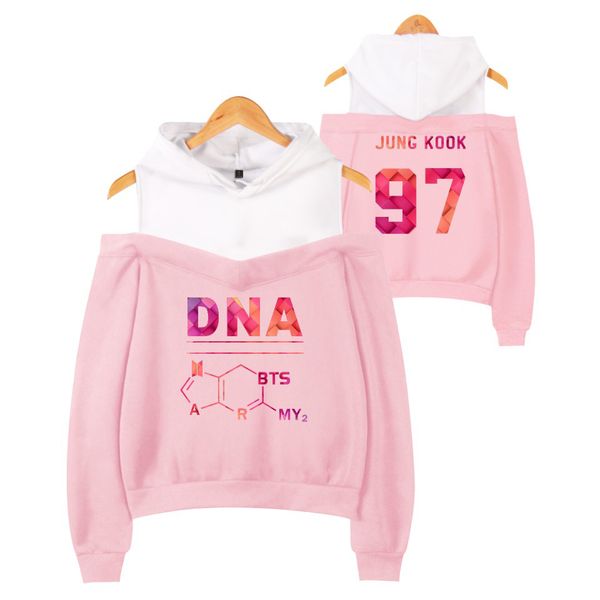 

bts dna 97 jung kook hoodies sweatshirts women long sleeve off-shoulder sweet style clothes, Black