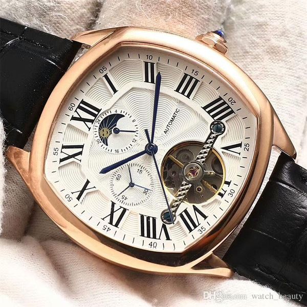 

хорошее качество square часы автоматические механические мужские часы fashion hollow tourbillon наручные часы класса люкс кожаный ремешок му, Slivery;brown