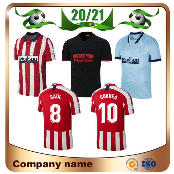 

20/21 madrid atletico #8 saul soccer jersey 2020 home koke joao felix soccer shirt away correa lemar diego costa 3rd football uniform, Black;yellow