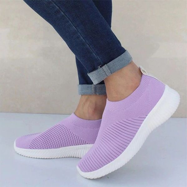 

женщины кроссовки air mesh мягкие вязаные цельнолитная обувь женских повседневные поскользнуться на плоской обувь дышащей walking обуви плюс, Black