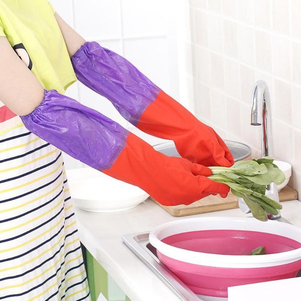

new special 1 pair household waterproof washing up long sleeve kitchen dishes cleaning vegetable rub fruit skin scraping 19jun19