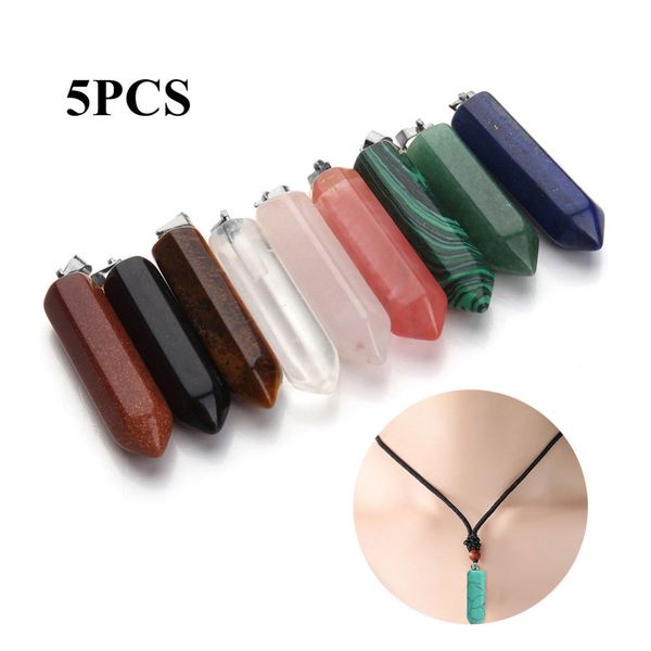 

5pcs/lot natural fluorite crystal charming fashion necklace pendant gemstone jewelry hexagonal stone column crystal random color c19021601, Black