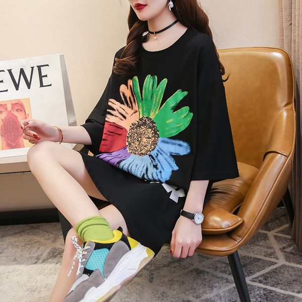 

short-sleeved female 2020ins style coat daisy mid-long short-sleeved t-shirt female 2020ins style coat t-shirt daisy mid-long top, White