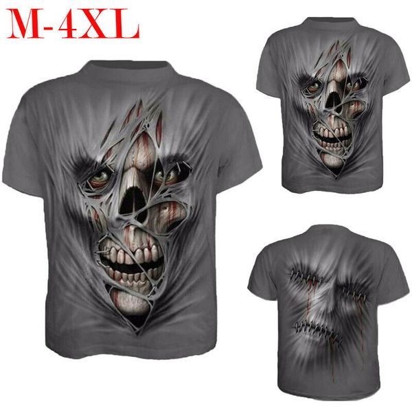 

men`s o neck bodybuilding slim fit gym clothing 3d printed skull t-shirt, White;black