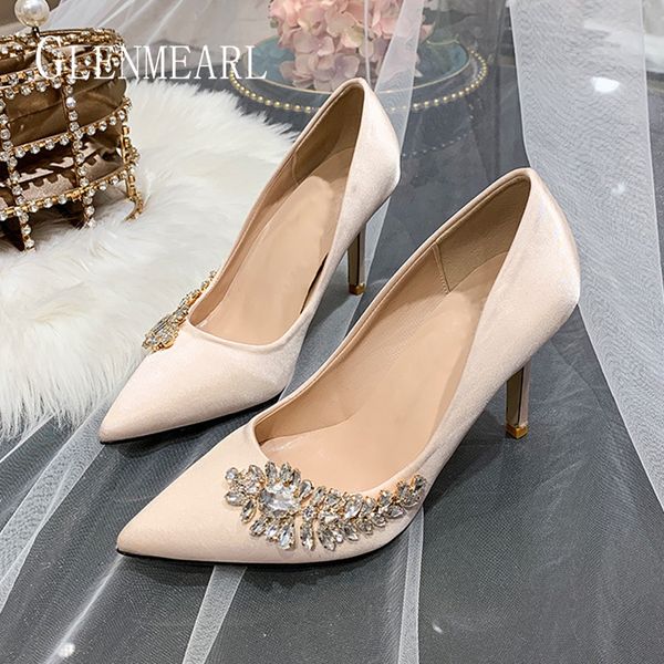 

luxury women wedding shoes high heels rhinestone silk woman pumps pointed toe brand party shoes heels plus size new arrival 2020 y200702, Black