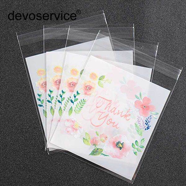 

25pcs 14x14cmthank you flower plastic cookies packaging bags candy gift bag happy new year christma favors packing bag