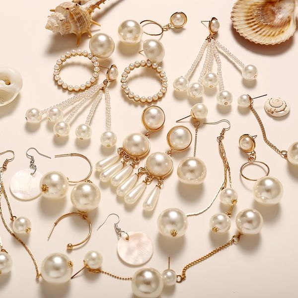 

17km big simulated pearl earrings 2019 for women lover geometric gold round heart drop dangle earring korean statement jewelry, Silver