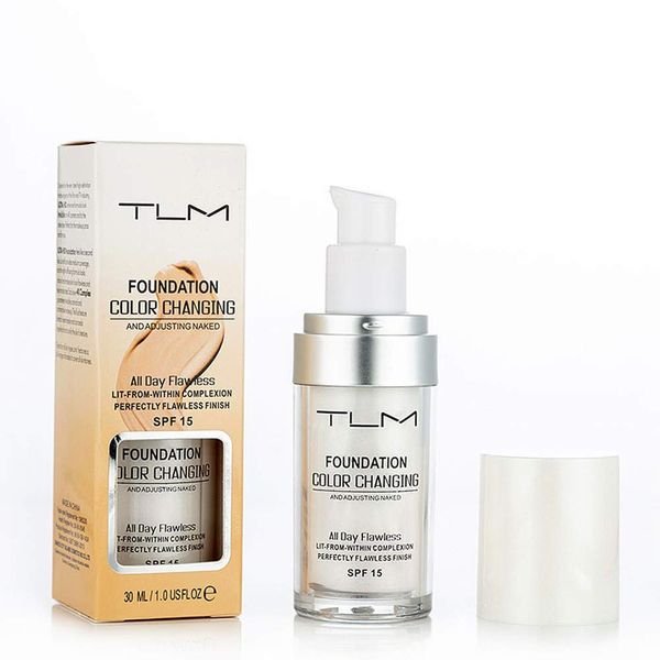 Farbwechselnde Grundierung TLM SPF15 Flawless Warm Skin Tone Color Face Makeup Base Nude Facial Moisturizing Liquid Cover Make-up