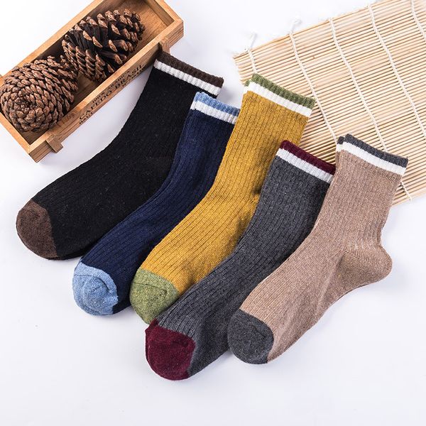 

men's socks comfortable 5 pairs wool men winter warm fantasia business striped set, Black