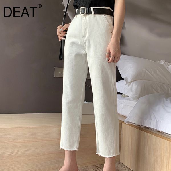 

deat] 2020 fast delivery new spring dress pants for women high waist straight loose fit burr wild white solid denim jeans ap637, Blue