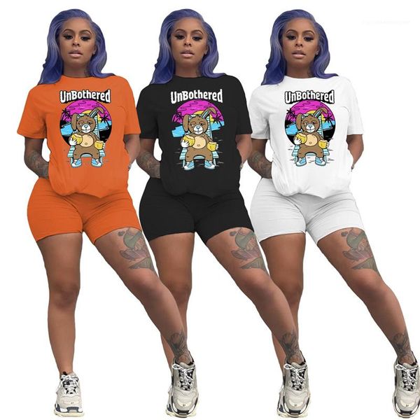 

пьеса шорты повседневная solid color crew neck коротким рукавом setd лето женщин конструктора костюмы cartoon printed два, Gray