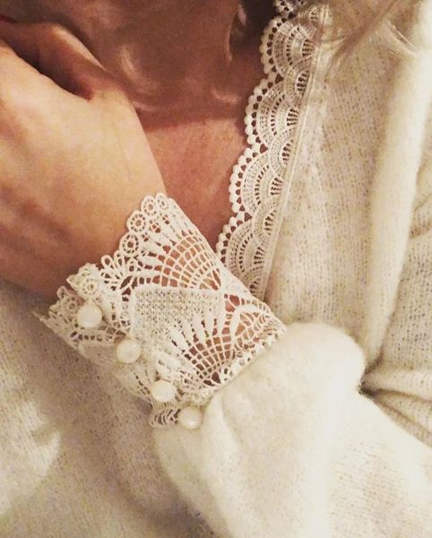 

women's knits & tees women sweater mohair lace stitching v-neck cardigan, White