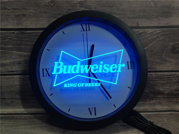 

0e009 budweiser king beer bar pub club app rgb led neon light signs wall clock