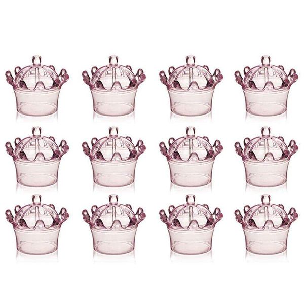 

12 pcs candy boxes plastic mini dome with crown design party decoration clear plastic crown fillable party favor box for candies