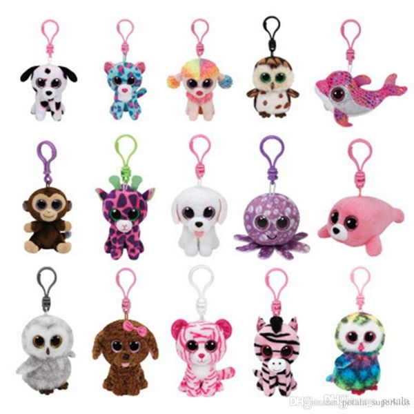 

20PCS 10CM TY Beanie Boos Keychains Plush toys Stuffed dolls Big Eyes Owl Unicorn Cat Elephant Penguin Leopard Fox Dog Rabbit Giraffe Panda