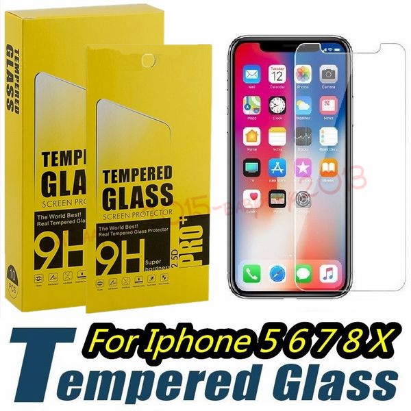 

закаленное стекло экрана протектор 2.5d 0.26mm анти shatter флим для iphone 5 6 7 8 plus x xr xs max samsung s6 s7 s8 s9 с розничной коробко