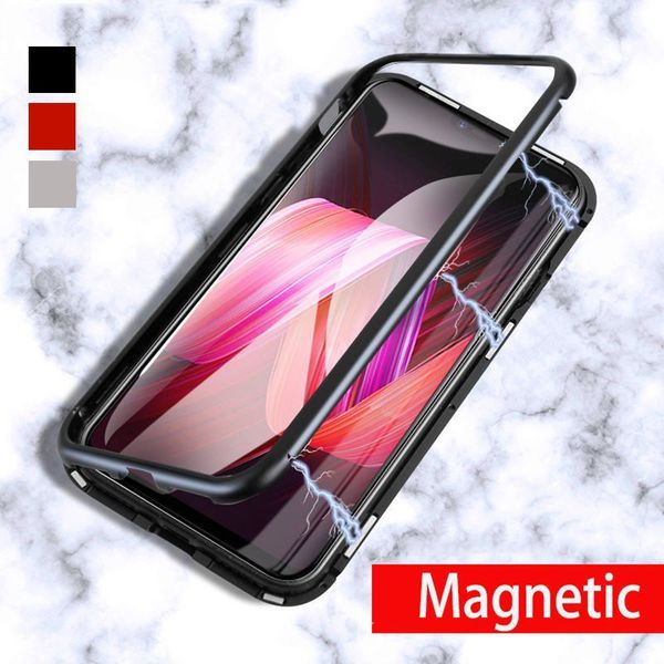

luxury ultra-thin shockproof hybrid 9h tempered glass metal bumper magnetic adsorption phone case cover for iphone 6s 7 8 plus x xs max xr