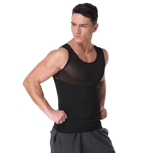 

new european and american men's body sculpting vest waist and abdomen three-breasted mesh fabric body, White;black
