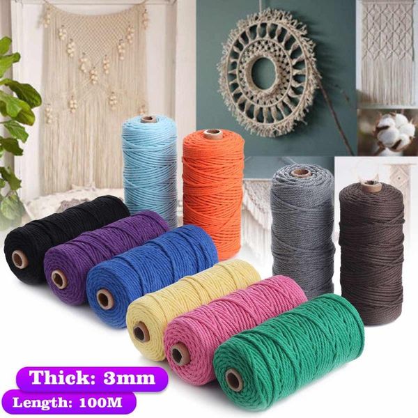 

5 color 3mm 100m diy long macrame colorful cotton twisted cord rope hand crafts string braided wire, Black;white