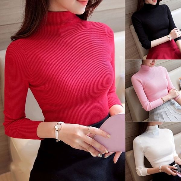 

2020 autumn winter women pullovers sweater knitted korean elasticity casual jumper fashion slim turtleneck warm female sweaters, White;black