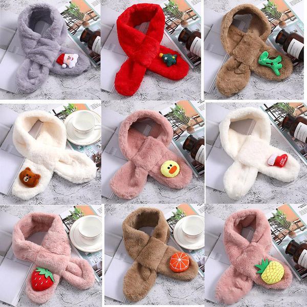 

cute baby rabbit scarf for children faux fur warm plush christmas neckerchief neck accessories thicken pompom animal pattern jj20033, Blue;gray