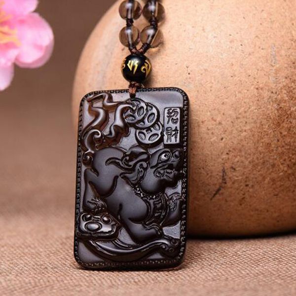 

yu xin yuan fine jewelry natural ice obsidian carved brave blessing amulet jade pendants fashion charm women men necklace, Silver
