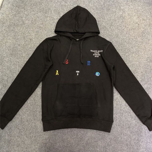 

2019 scoalbum astroworld letter embroidery women men hoodies sweatshirts men hoodie pullover, Black
